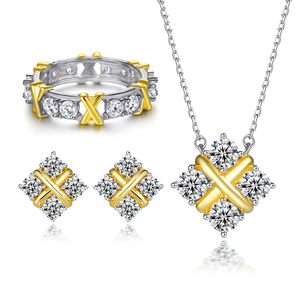 The S925 sterling silver jewelry set is filled with circles of zircon