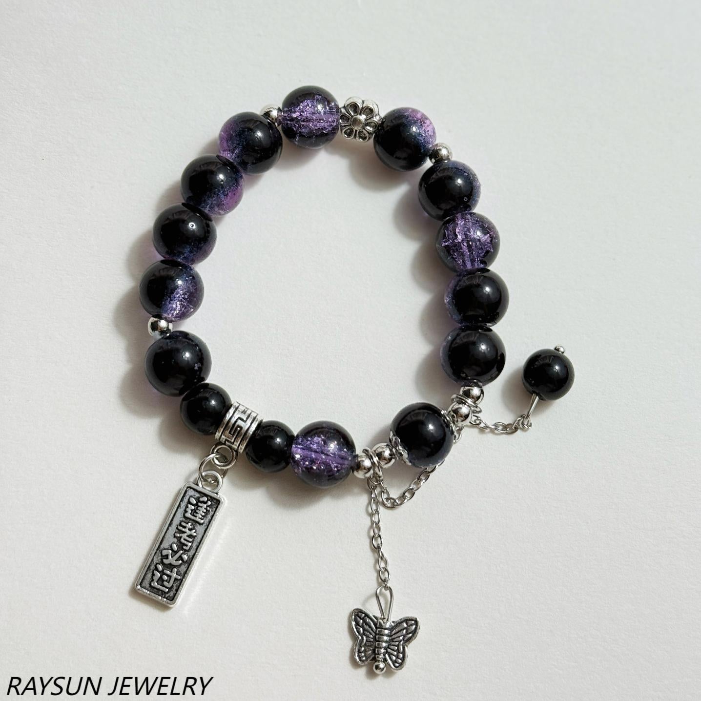 Black pearl bracelet bow pendant bracelet