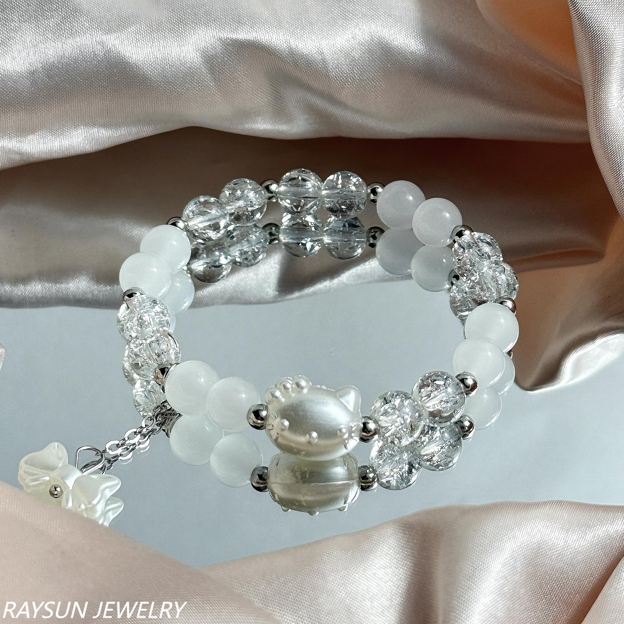 Lucky Cat Pearl Bracelet Bow Pendant Bracelet