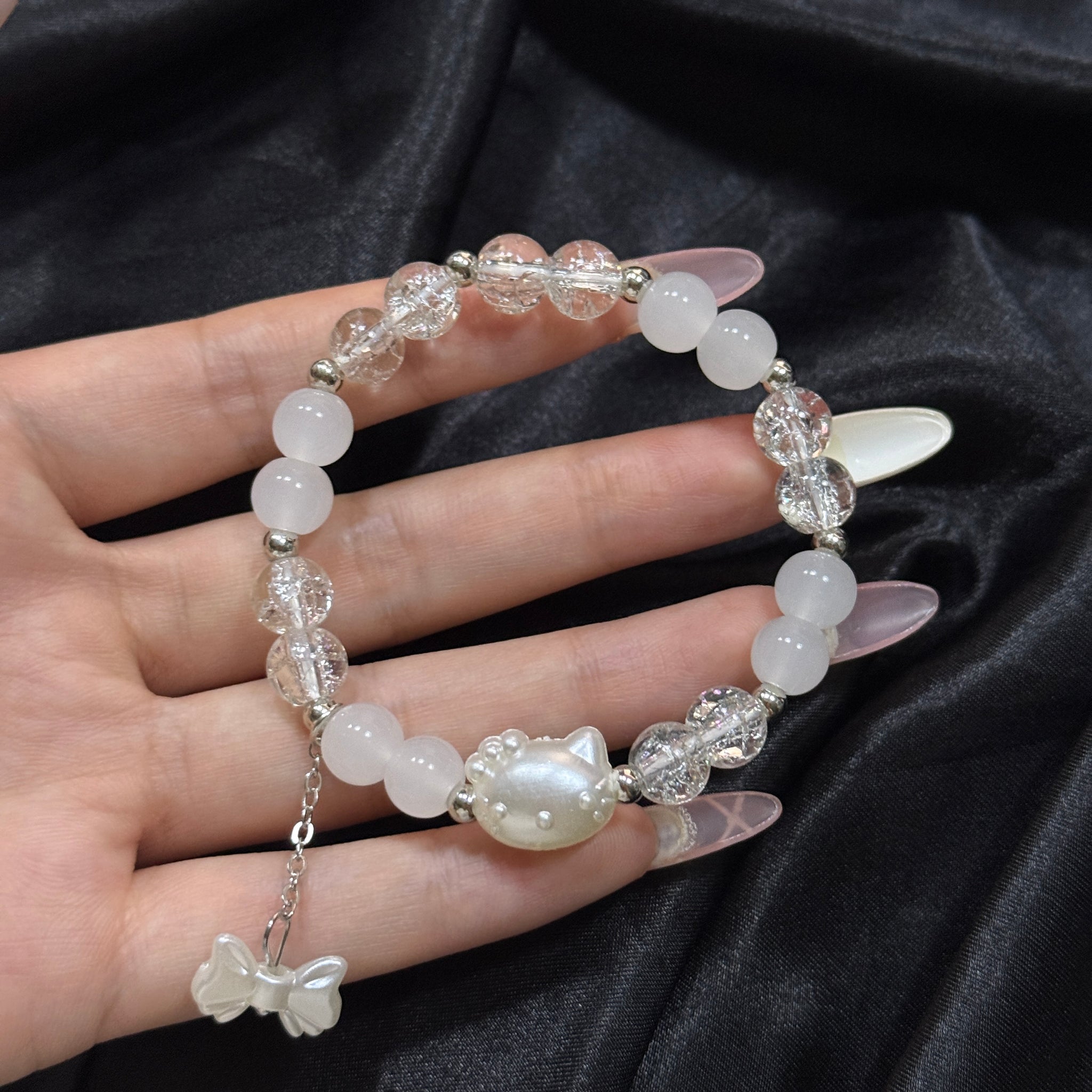 Lucky Cat Pearl Bracelet Bow Pendant Bracelet