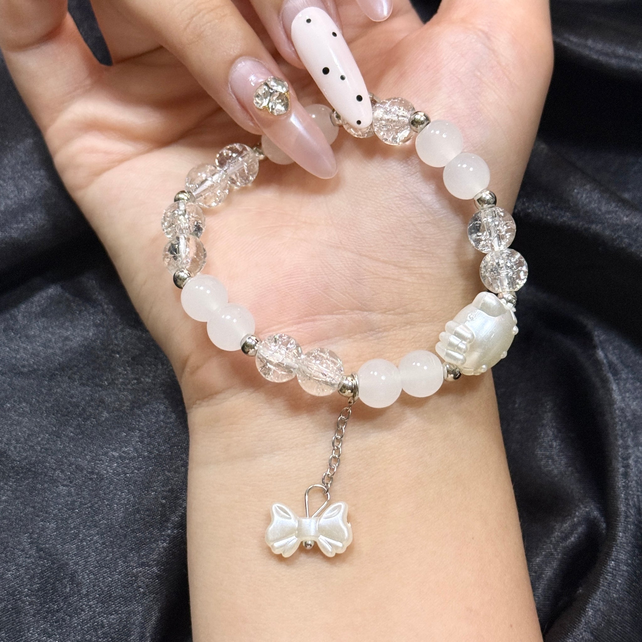 Lucky Cat Pearl Bracelet Bow Pendant Bracelet