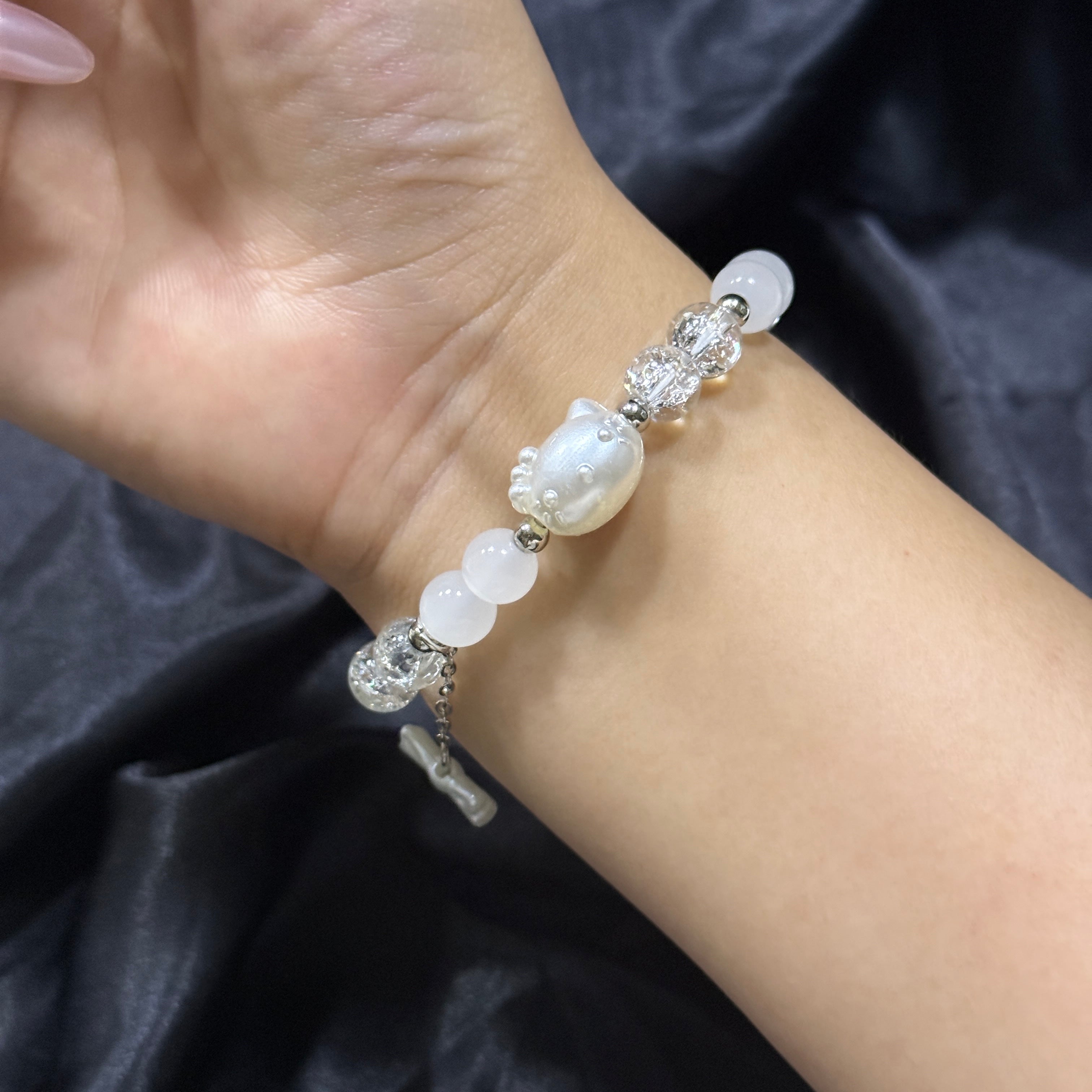 Lucky Cat Pearl Bracelet Bow Pendant Bracelet