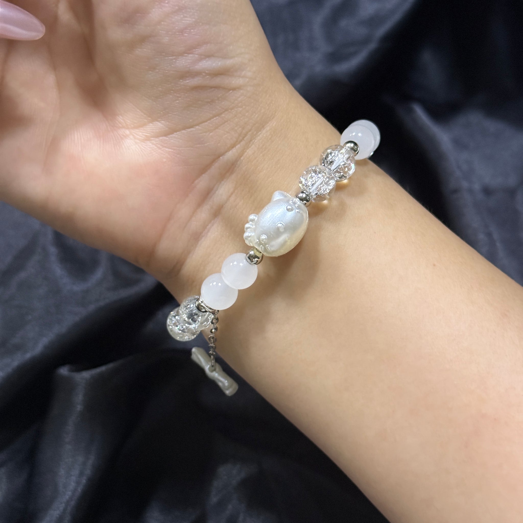 Lucky Cat Pearl Bracelet Bow Pendant Bracelet