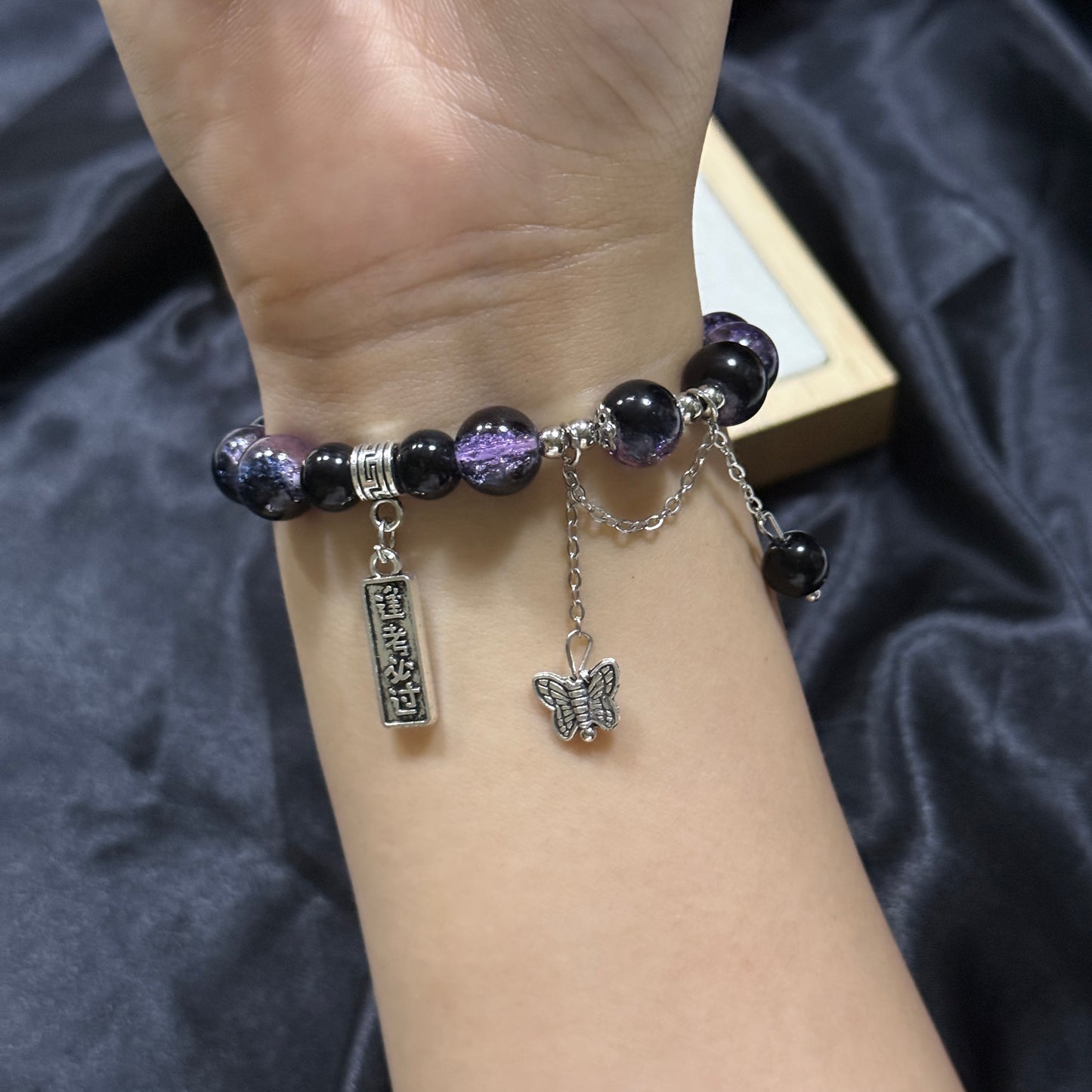Black pearl bracelet bow pendant bracelet