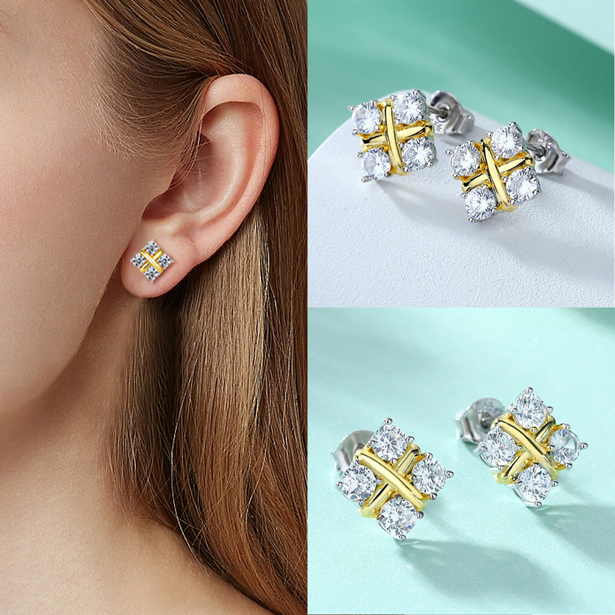 The S925 sterling silver jewelry set is filled with circles of zircon