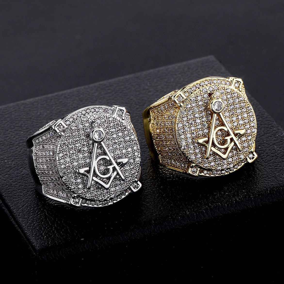 Retro AG Masonic letter ring, real gold electroplated with zircon, personalized hip-hop men's ring