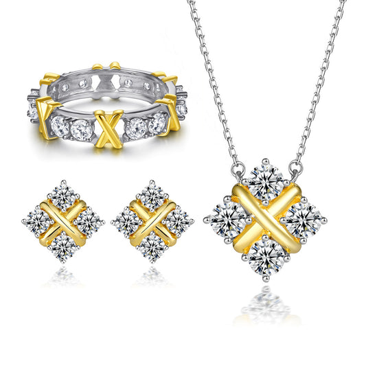 The S925 sterling silver jewelry set is filled with circles of zircon