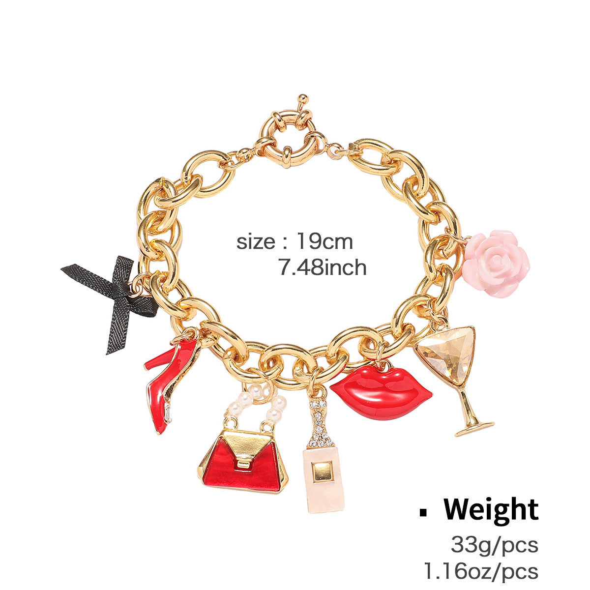 New 2025 light luxury oil-dripping women's lipstick, goblet pendant, zinc alloy bracelet and jewelry