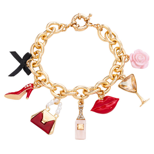 New 2025 light luxury oil-dripping women's lipstick, goblet pendant, zinc alloy bracelet and jewelry